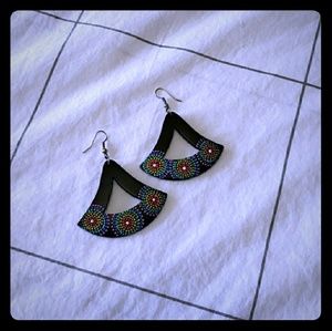 Carved wood fan earrings